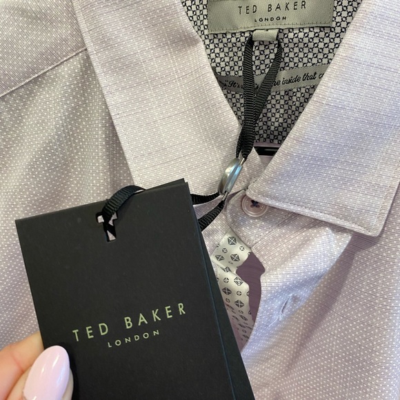 NWT Ted Baker London Micro Dot Short Sleeve Button Up Shirt - Purple - Size 4 - Picture 4 of 5
